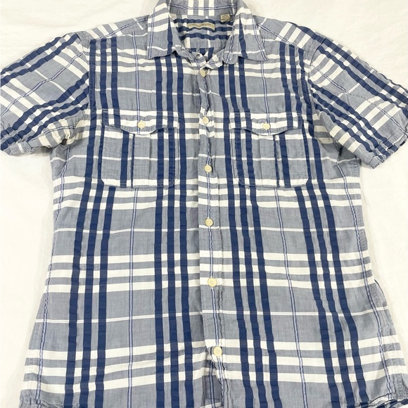 Burberry Brit Mens Blue Plaid Short Sleeve Button Up Seersucker Shirt Size S - Picture 5 of 10